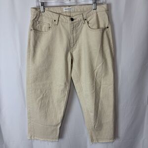Frankie. Womens 28 Barrel Cropped Jeans Cream Beige 100% Cotton USA Made Raw Hem